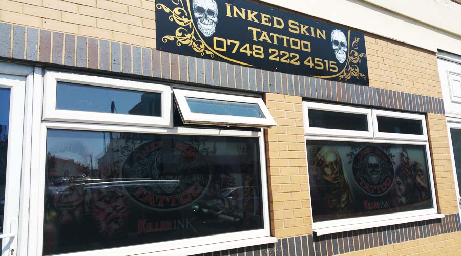 shop front fascia's sign board for inked skin tattoo | Deco Studio